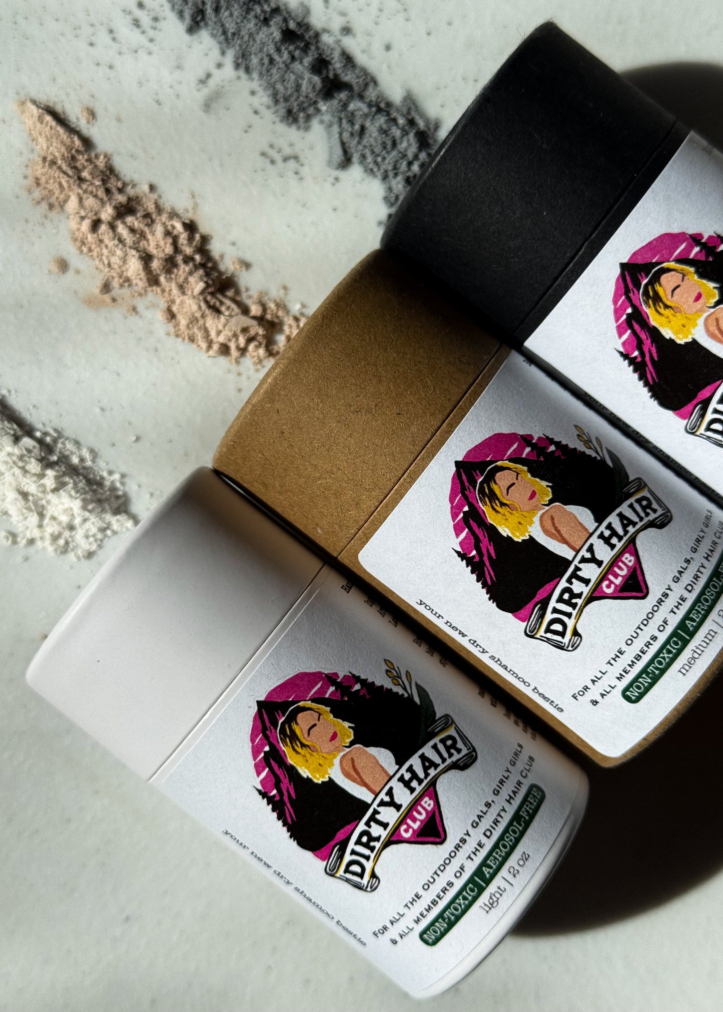 Dirty hair club dry shampoo 3 shades with powder coloring